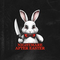 a white bunny holding a knife with the words nightmare after easter
